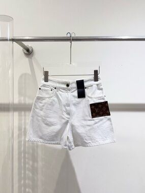 Louis Vuitton White Denim Shorts with Monogram Pocket